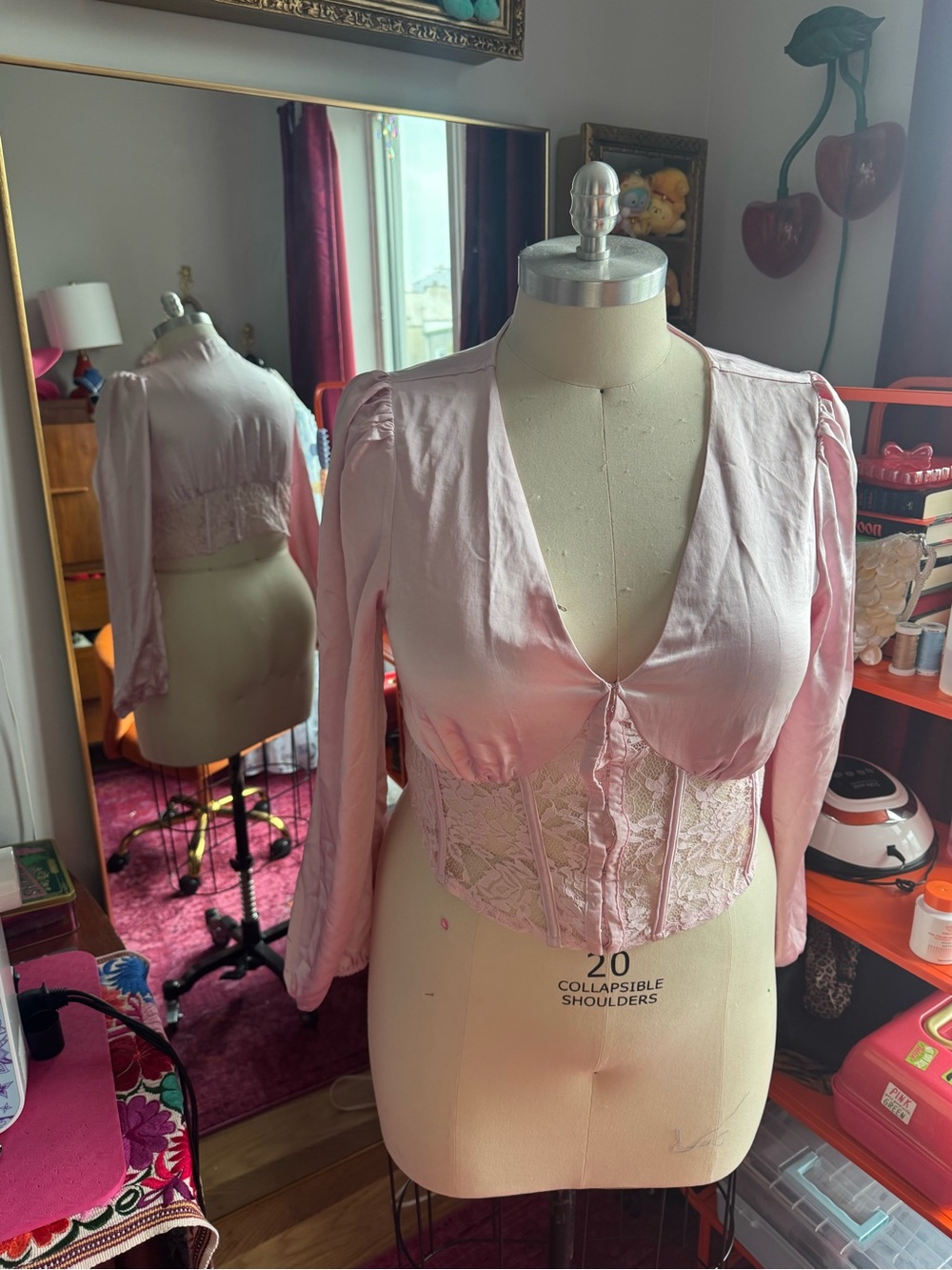Forever 21 Pink Satin-Look Corset Blouse